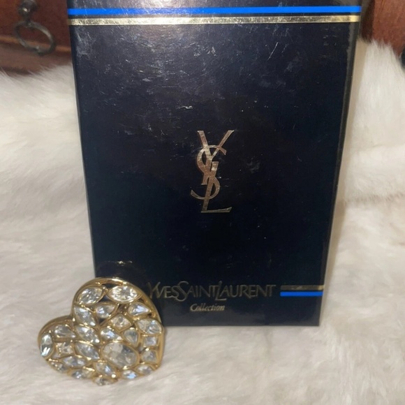 Yves Saint Laurent Vintage Heart Shaped Brooch, Clear Stones, Original Box! - Picture 3 of 5
